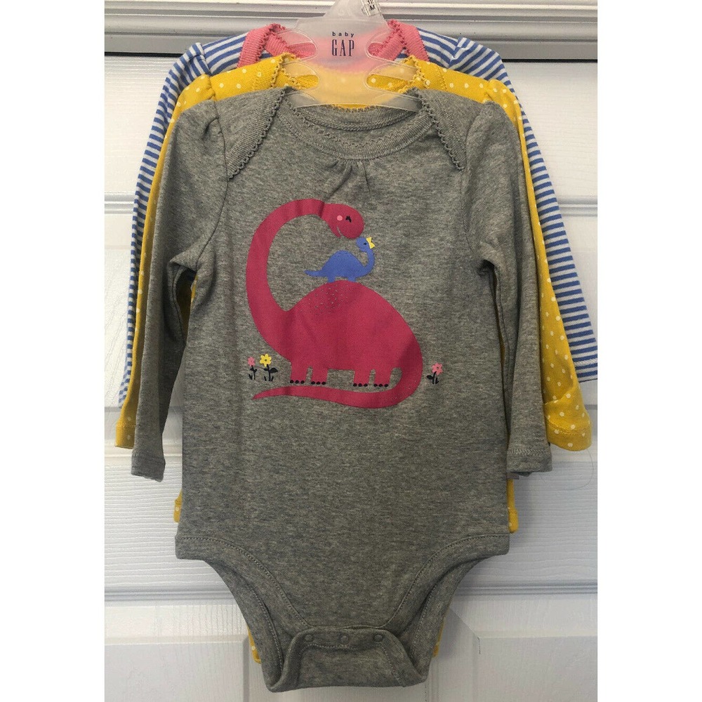 Baby Gap Long Sleeve Bodysuit 6-12 Months 3 Pack Dinosaur